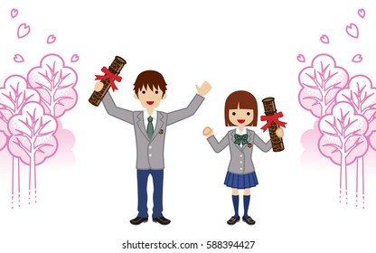 Graduated students with cherry trees- Blazer