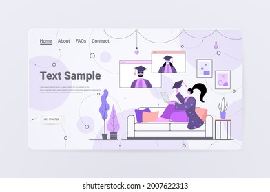 graduated students discussing during video call graduates celebrating academic diploma degree education