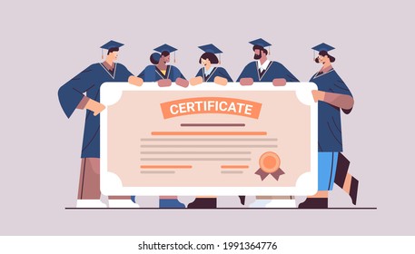 graduated students holding certificate happy graduates celebrating academic diploma degree university education