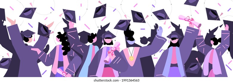 graduated students standing together graduates celebrating academic diploma degree education university certificate