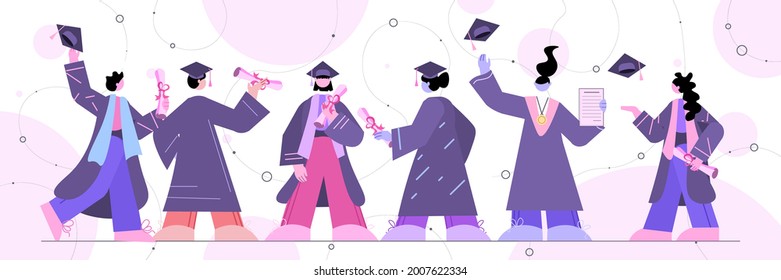 graduated students standing together graduates celebrating academic diploma degree education university certificate