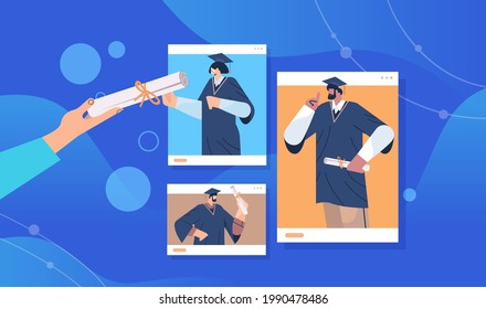 graduated students in web browser windows graduates celebrating academic diploma degree education university certificate