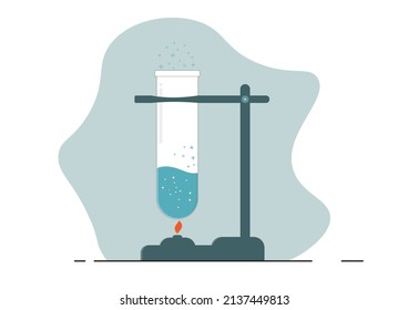 Graduierte Teströhren, Becher und Flaschen, die mit verschiedenen farbigen Illustrationen gefüllt sind. Ausrüstung für das Sammeln von Chemietests. 3