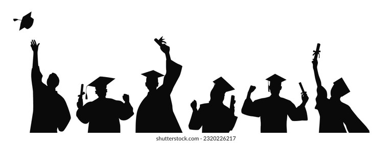 Graduated from university and college. Crowd of graduates in mantles, throwing up graduation caps