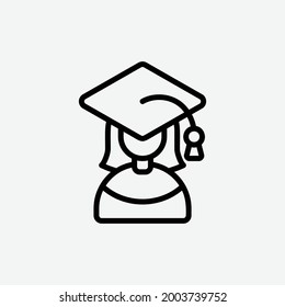  graduated woman icon, isolated learning outline icon in light grey background, perfect for website, blog,  logo, graphic design, social media, UI, mobile app, EPS 10 vector illustration