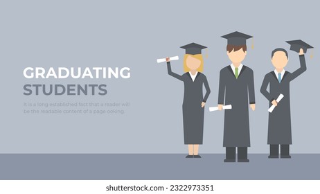 Graduates in academic hats and robes. Master's students with college or university degrees. 