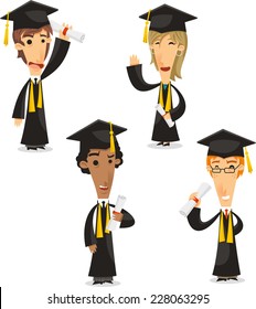 Graduates Bachelor master, phd,Academic Degree, vector illustration cartoon.