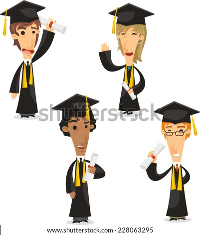 Graduates Bachelor master, phd,Academic Degree, vector illustration cartoon.