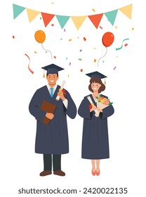 Graduates with a bachelor's hat and diploma