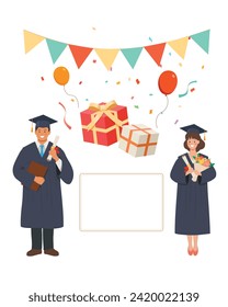 Graduates with a bachelor's hat and diploma