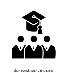 Graduates black icon, concept illustration, vector flat symbol, glyph sign.