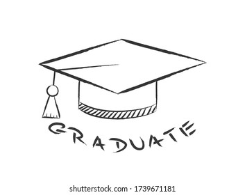 Graduate's cap. Empty outline isolated on white background, simple linear design