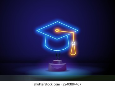 graduate's cap outline icon. Elements of Education in neon style icons. Simple icon for websites, web design, mobile app, info graphics