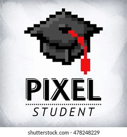 La tapa del graduado en píxeles. La web de diseño será adecuada para el barranco para los juegos, los programas de formación, los carteles para los estudiantes también.