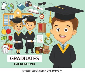 Graduates concept background. Flat icons.