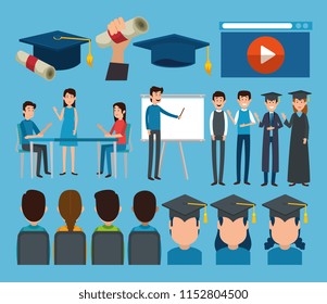 graduates with education online icons