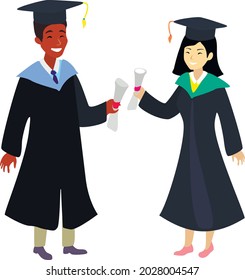 Graduates girl and boy. Vector illustration