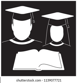 graduates in gown and graduation cap icon.  flat style vector illustration