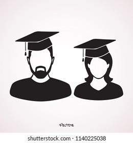 graduates in gown and graduation cap icon. flat style vector