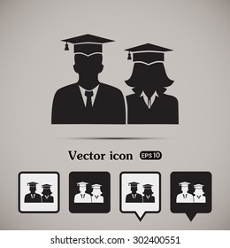 graduates in gown and graduation cap icon.  flat style vector il