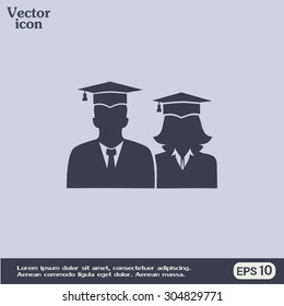 graduates in gown and graduation cap icon. flat style vector