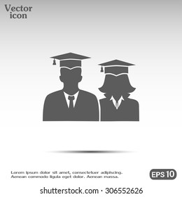graduates in gown and graduation cap icon. flat style vector