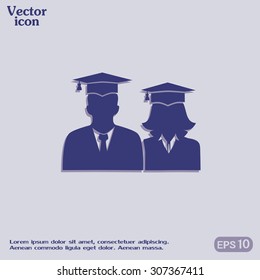 graduates in gown and graduation cap icon. flat style vector