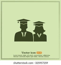 graduates in gown and graduation cap icon. flat style vector
