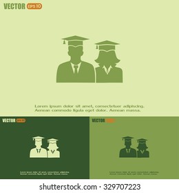 graduates in gown and graduation cap icon. flat style vector
