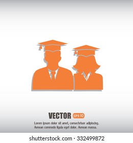 graduates in gown and graduation cap icon. flat style vector