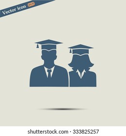 graduates in gown and graduation cap icon. flat style vector