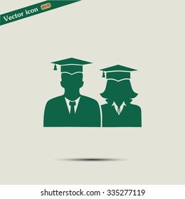 graduates in gown and graduation cap icon. flat style vector