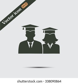 graduates in gown and graduation cap icon. flat style vector