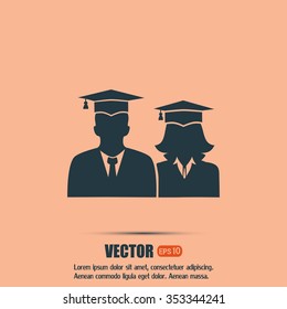 graduates in gown and graduation cap icon. flat style vector