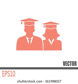 graduates in gown and graduation cap icon, flat style vector