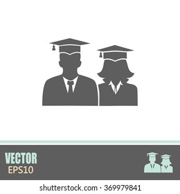 Graduates In Gown And Graduation Cap Icon. Flat Style Vector