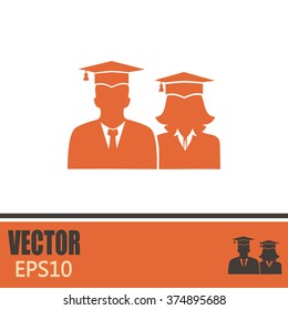 graduates in gown and graduation cap icon. flat style vector