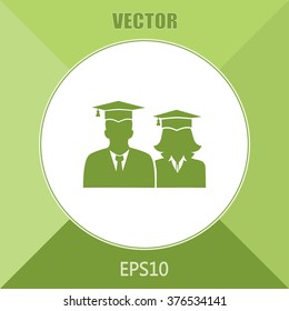 graduates in gown and graduation cap icon. flat style vector