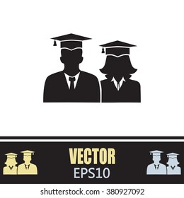 Graduates In Gown And Graduation Cap Icon. Flat Style Vector