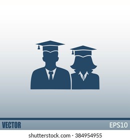 graduates in gown and graduation cap icon. flat style vector