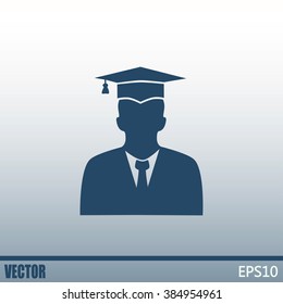 graduates in gown and graduation cap icon. flat style vector