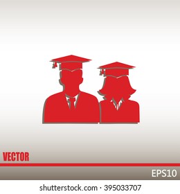 graduates in gown and graduation cap icon. flat style vector