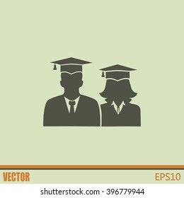 graduates in gown and graduation cap icon. flat style vector