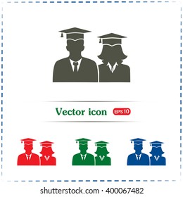 graduates in gown and graduation cap icon. flat style vector