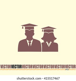 graduates in gown and graduation cap icon. flat style vector