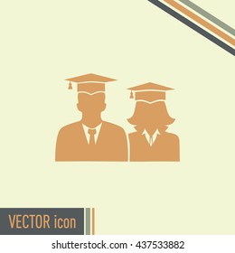 graduates in gown and graduation cap icon. flat style vector