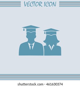 graduates in gown and graduation cap icon. flat style vector