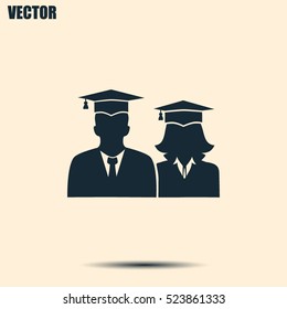 graduates in gown and graduation cap icon. flat style vector