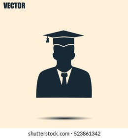 Graduates In Gown And Graduation Cap Icon. Flat Style Vector