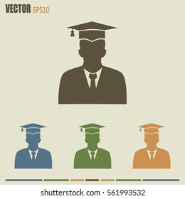 graduates in gown and graduation cap icon. flat style vector